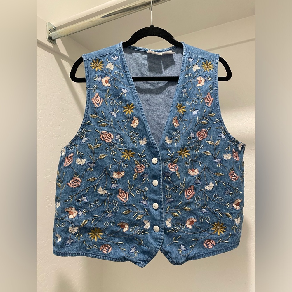 Vintage Denim Floral Embroidered Vest